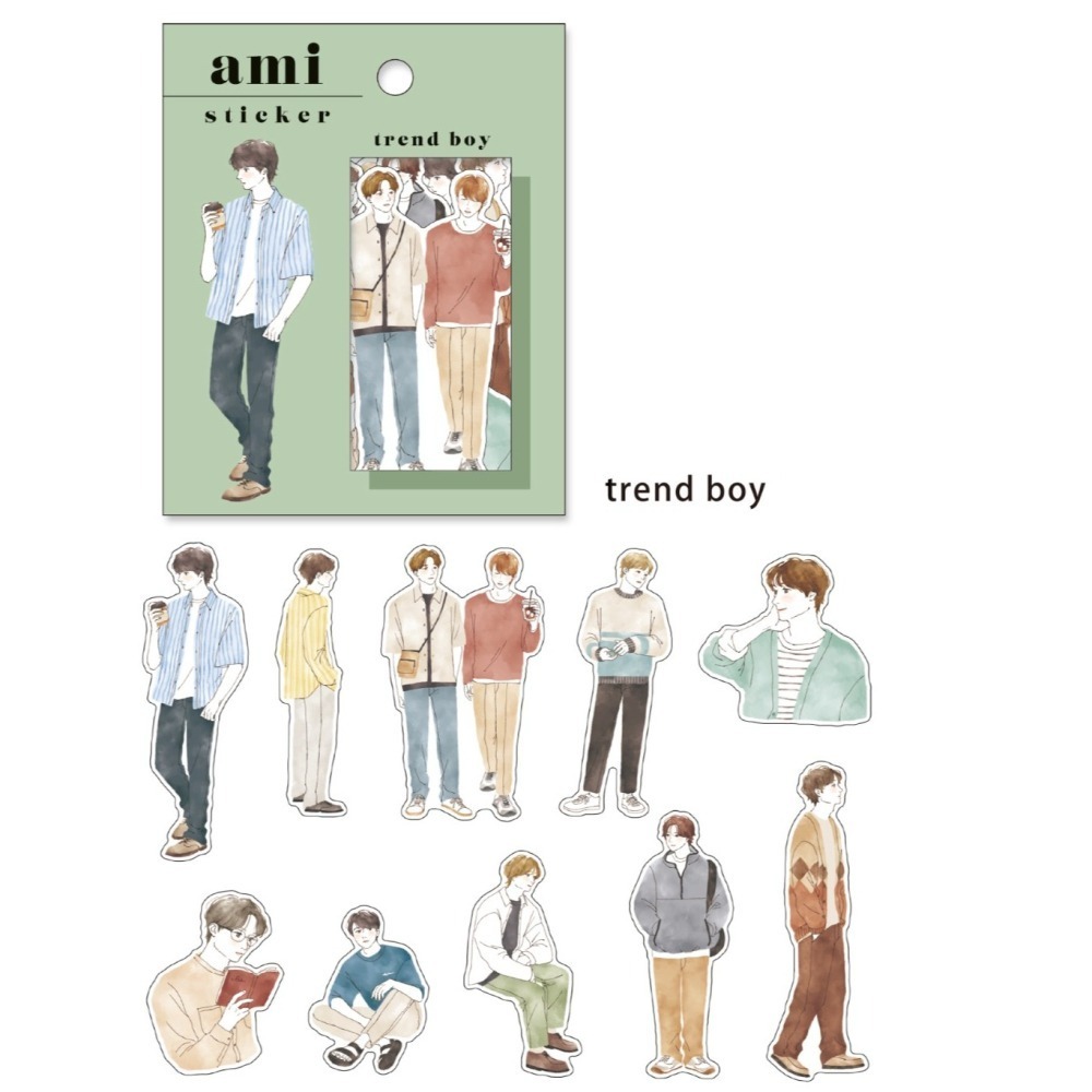 *激動小鹿*<現貨>日本 mind wave貼紙 AMIE系列 男孩 人物 40枚入貼紙包 第5彈 2025新品-細節圖4