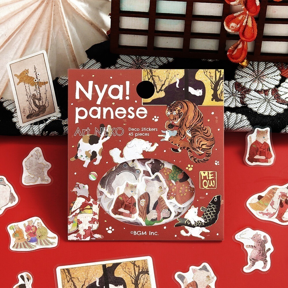 *激動小鹿*日本 BGM 和紙貼紙 nyapanese art neko貓咪系列 BGM 貼紙包 2025年新品-細節圖4