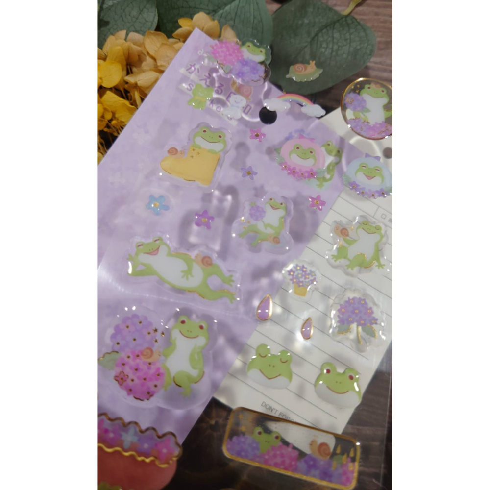 *激動小鹿*<現貨>日本 amifa 貼紙 151596 青蛙天氣系列 透明立體貼紙 箔壓 日本進口 2025年新品-細節圖2