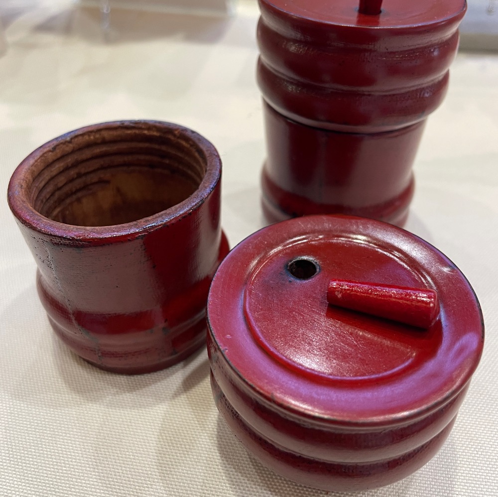 昭和風木製紅漆調味罐-細節圖2