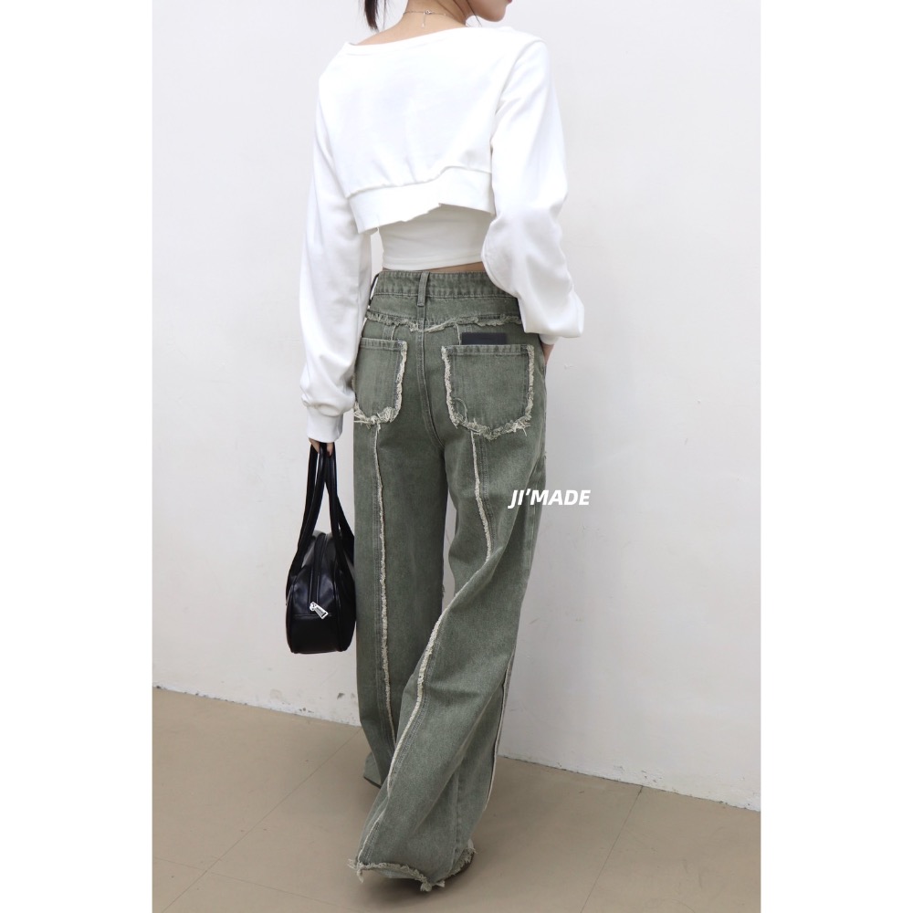 刷鬚滾邊設計洗水牛仔褲-細節圖2