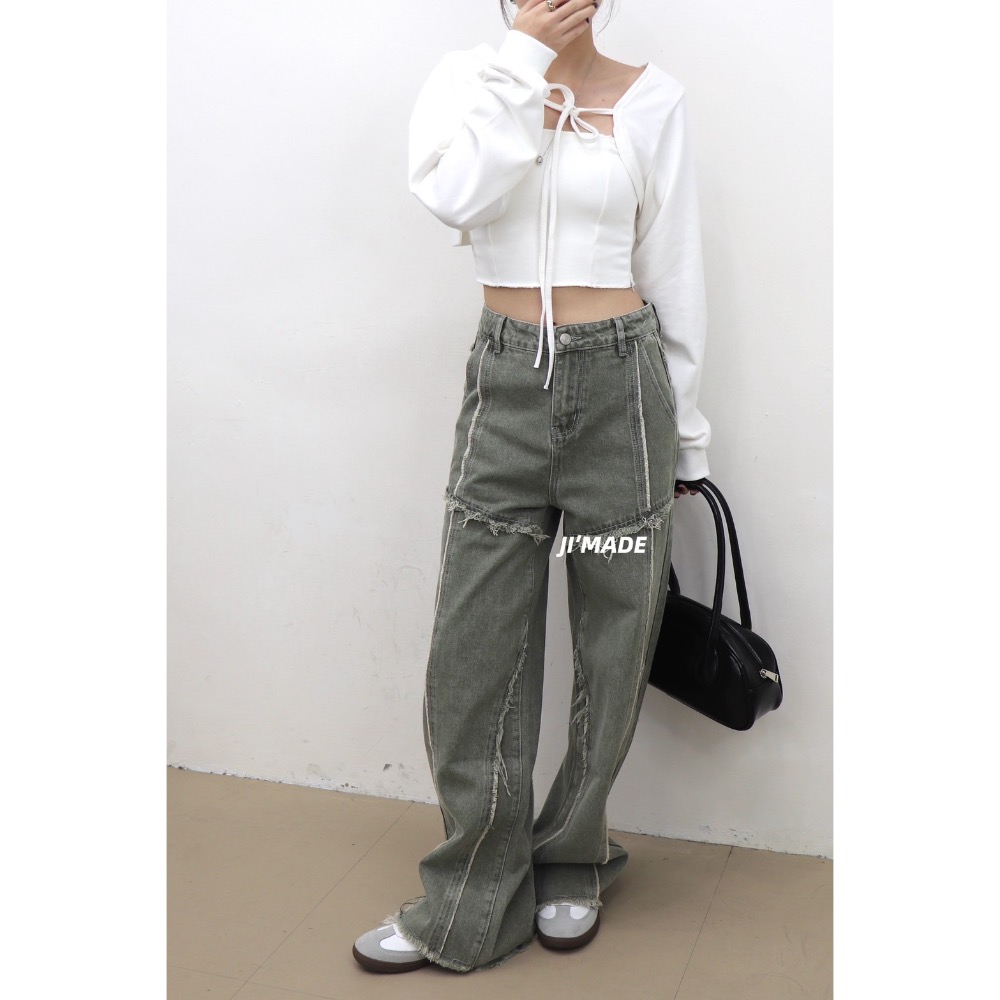 刷鬚滾邊設計洗水牛仔褲-細節圖3