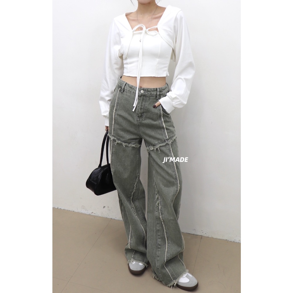 刷鬚滾邊設計洗水牛仔褲-細節圖4