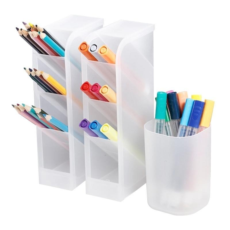 磨砂透明收納盒【小麥購物】收納盒 文具收納 收納筒 直立筆筒 桌面收納盒 筆盒 斜插筆筒 【C128】-細節圖2