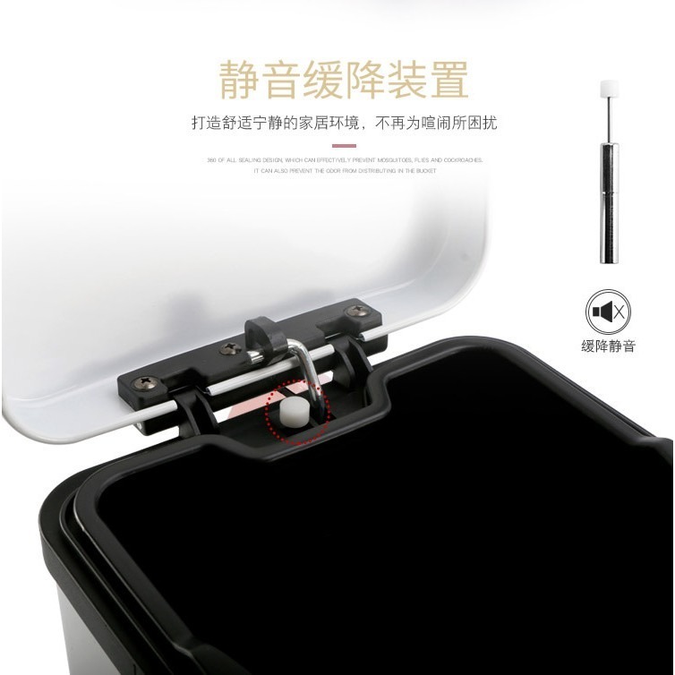 台灣現貨 不鏽鋼方形圓形垃圾桶 馬卡龍 糖果色 收納垃圾桶 衛生間 廁所 臥室 客廳廚房餐廳 腳踏 靜音 緩降-細節圖4