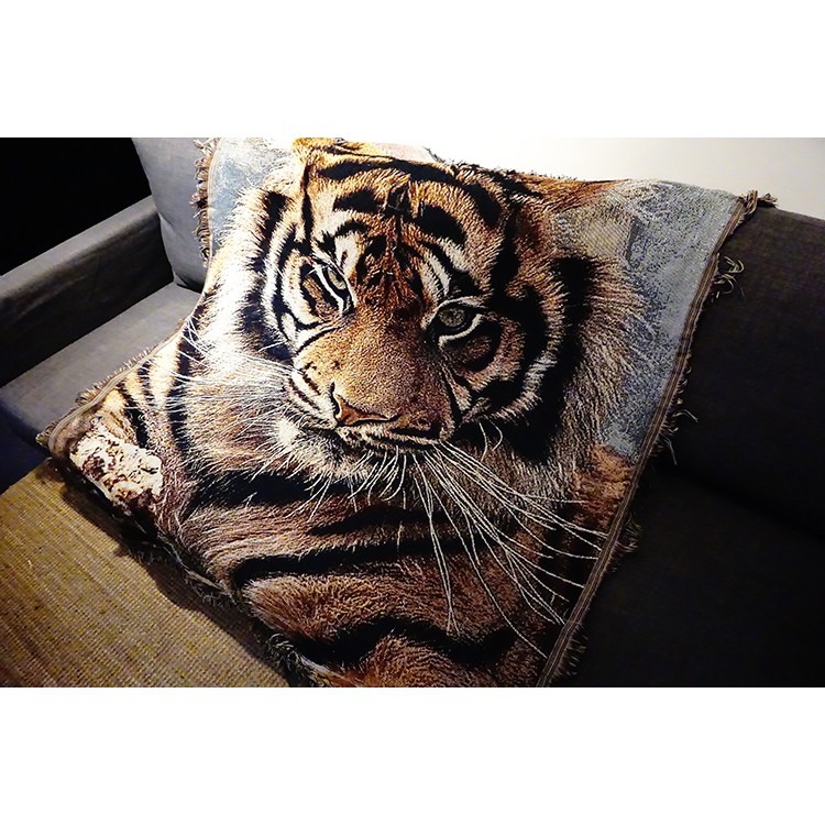 台灣出貨 虎頭沙發毯 美式鄉村北歐掛毯裝飾毯 流蘇毯 摩洛哥風 老虎仿逼真地毯 老虎頭 休閒毯威武莊嚴裝飾背景布發墊沙-細節圖2