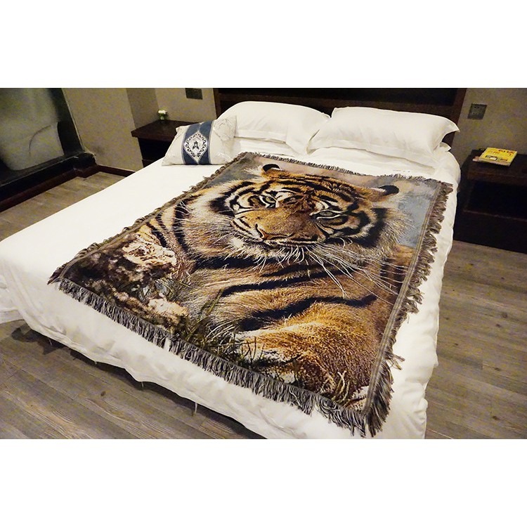 台灣出貨 虎頭沙發毯 美式鄉村北歐掛毯裝飾毯 流蘇毯 摩洛哥風 老虎仿逼真地毯 老虎頭 休閒毯威武莊嚴裝飾背景布發墊沙-細節圖4
