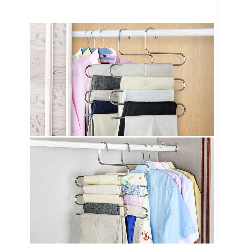 不銹鋼多功能S型收納褲架多層衣架防滑褲掛無痕褲夾 皮帶架 曬衣架 晒褲架 毛巾架 圍巾架 領帶架 晾衣架-細節圖8