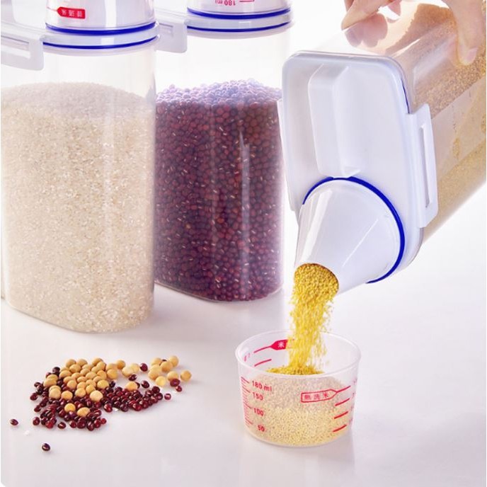 現貨儲物桶 超大容量寵物飼料桶(贈量杯) 米桶 飼料桶 乾糧桶 廚房儲米箱 2KG密封防蟲防潮日式米桶-細節圖3