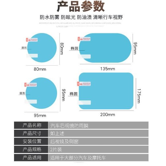 汽車後照鏡 防雨膜 2片裝+施工工具 後視鏡貼 防水防霧 防眩光 汽車後視鏡防雨膜 防霧反光 防水膜fu/ vu-細節圖6