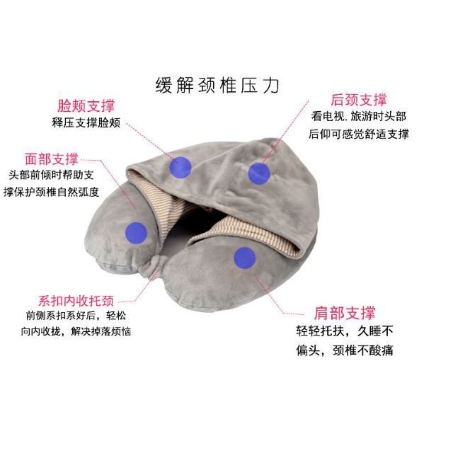 台灣出貨~u型枕慢回彈記憶棉帶帽u枕 連帽U型枕 旅行U型枕 微粒子人體工學 護頸枕 旅行枕 頸枕 辦公午睡枕-細節圖4