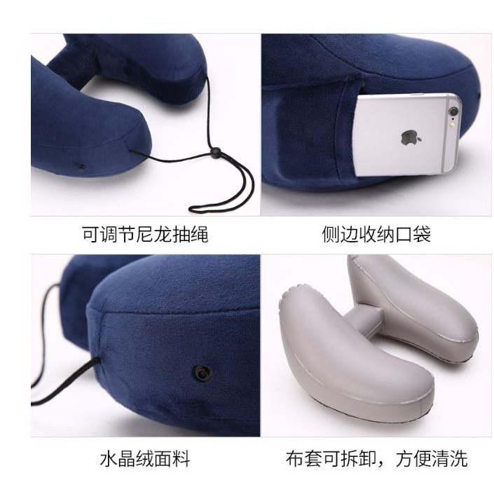 再台出貨~!!超好用汽車u型枕充氣枕頭 帶帽 h戶外旅行按壓長途飛機護頸枕午睡枕連帽 人體工學 護頸枕 旅行枕 頸枕-細節圖4