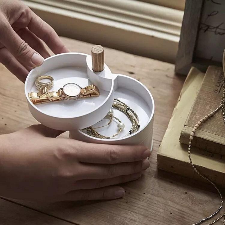 台灣現貨 珠寶首飾收納 耳釘耳環收納 雜物盒北歐清新風圓形置物架 髮圈 旋轉收360度可旋轉首飾品收納盒 飾品收納盒-細節圖2