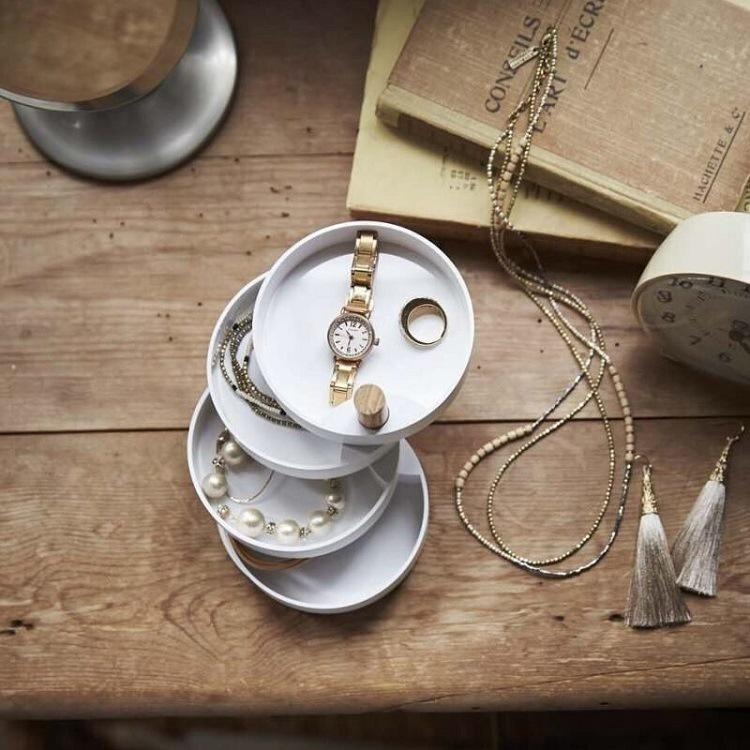 台灣現貨 珠寶首飾收納 耳釘耳環收納 雜物盒北歐清新風圓形置物架 髮圈 旋轉收360度可旋轉首飾品收納盒 飾品收納盒-細節圖3