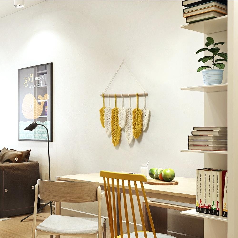 在臺出貨 ins羽毛手工掛毯編織葉子棉繩diy材料包客廳民宿床頭門後玄關掛飾 拍照道具 波西米亞掛毯 質感編織 羽毛樣式-細節圖4