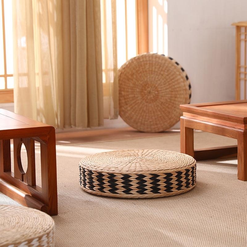 台灣現貨 坐墊冥想墊蒲團 居家擺件凳子冥想墩子 茶几墊野餐坐墊 質感坐墊 蒲草編製 加厚圓形坐墩坐墊 休閒民宿裝飾禪坐-細節圖6
