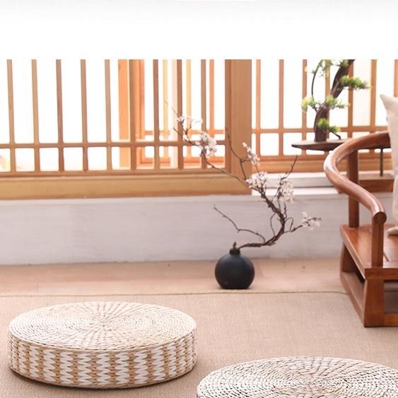 台灣現貨 坐墊冥想墊蒲團 居家擺件凳子冥想墩子 茶几墊野餐坐墊 質感坐墊 蒲草編製 加厚圓形坐墩坐墊 休閒民宿裝飾禪坐-細節圖7