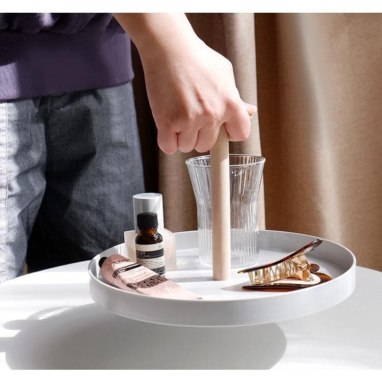 台灣現貨 客廳 玄關 雜物 小物件 桌面 收納盤 儲物盤 北歐風 簡約現木 圓形實木 手提托盤 展示盤 飾品放置-細節圖2