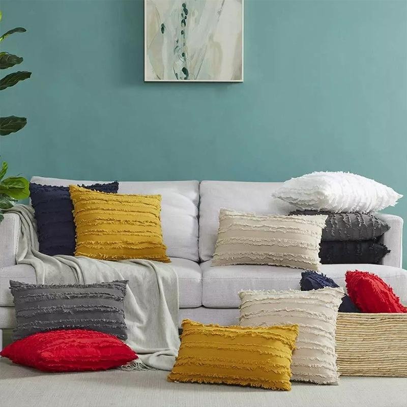 台灣現貨 快速出貨  簇絨幾何流蘇 印度民宿抱枕靠枕簡約新款床上 波西米亞風棉麻抱枕套 抱枕 流蘇沙發靠枕 摩洛哥風-細節圖5