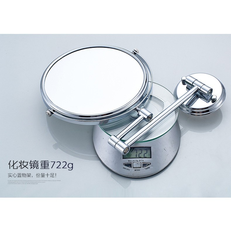 免打孔免釘浴室梳妝鏡 360度可旋轉化妝鏡 化妝鏡不銹鋼雙面鏡放大可折疊推拉伸縮 梳妝鏡 公主鏡化妝鏡子化妝鏡檯燈收納-細節圖4