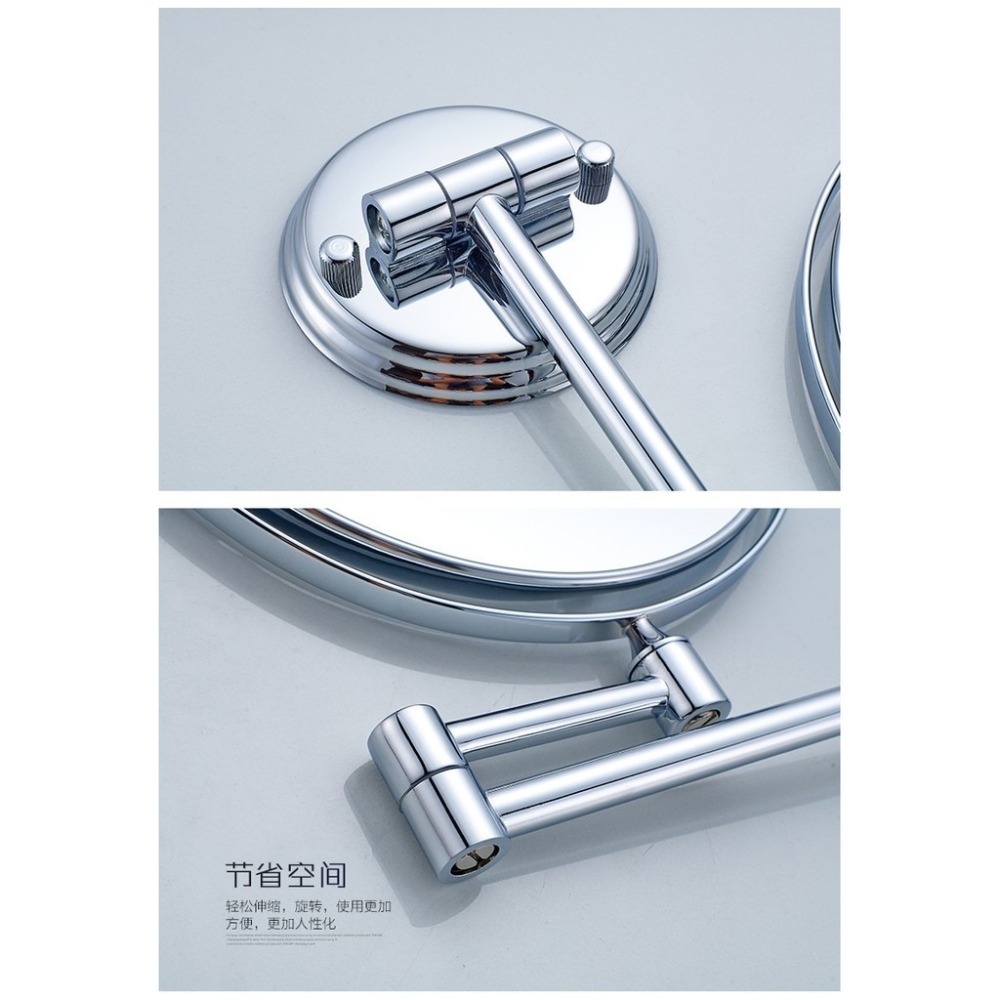 免打孔免釘浴室梳妝鏡 360度可旋轉化妝鏡 化妝鏡不銹鋼雙面鏡放大可折疊推拉伸縮 梳妝鏡 公主鏡化妝鏡子化妝鏡檯燈收納-細節圖5