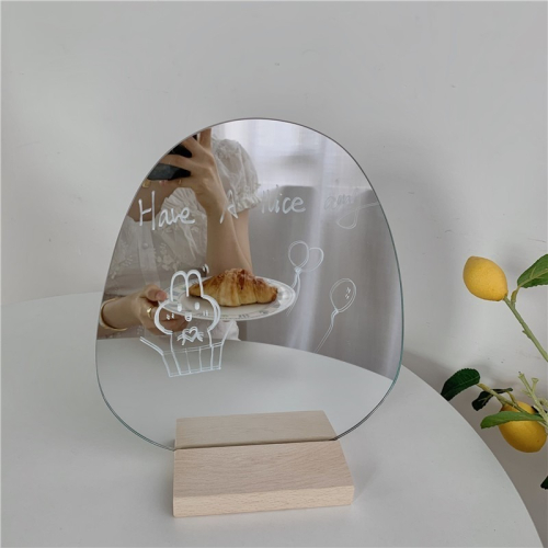 台現貨馬上寄出 不規則化妝鏡 自製簡約圓形木質桌面高清玻璃化妝鏡 木頭台式鏡子補妝鏡 桌上小鏡子 雞蛋