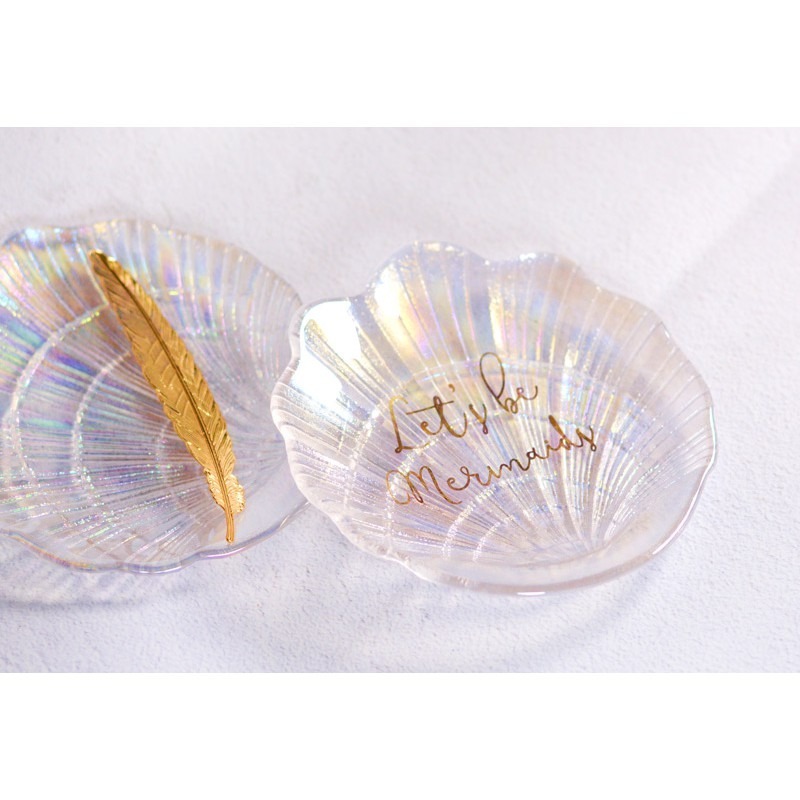 在臺出貨 玻璃貝殼造型 美甲擺拍照 作品展示人魚貝殼造型玻璃幻彩飾品收納盤 拍照道具 美甲拍攝背景道具七彩玻璃貝殼-細節圖2