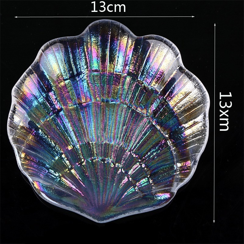在臺出貨 玻璃貝殼造型 美甲擺拍照 作品展示人魚貝殼造型玻璃幻彩飾品收納盤 拍照道具 美甲拍攝背景道具七彩玻璃貝殼-細節圖5