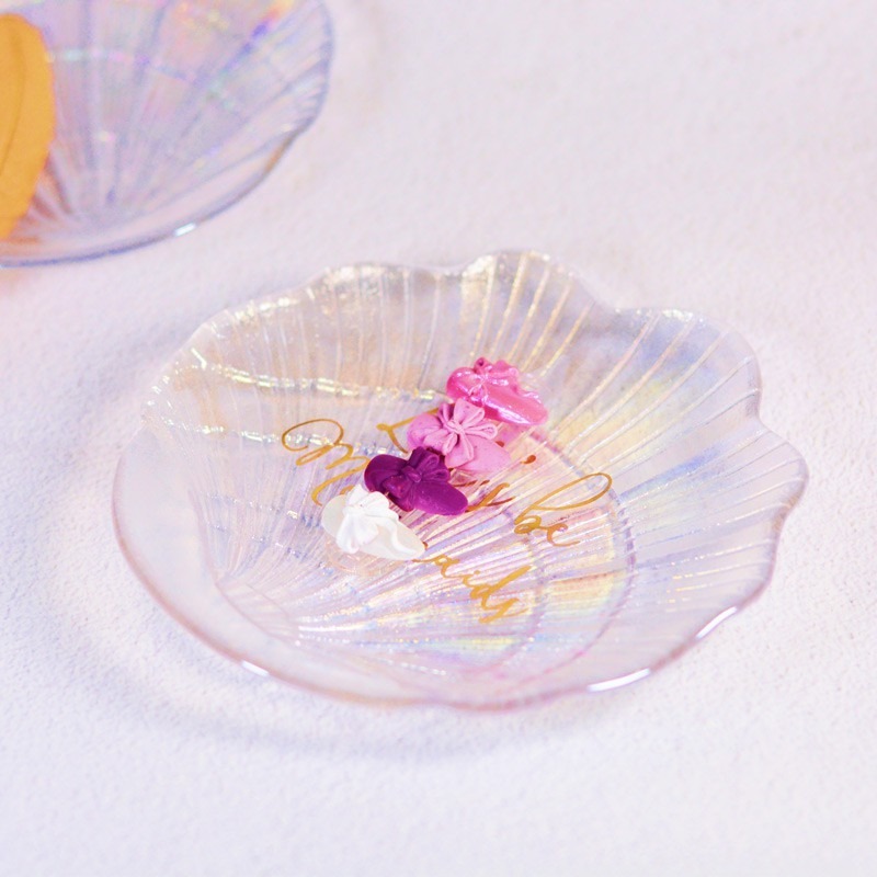 在臺出貨 玻璃貝殼造型 美甲擺拍照 作品展示人魚貝殼造型玻璃幻彩飾品收納盤 拍照道具 美甲拍攝背景道具七彩玻璃貝殼-細節圖6