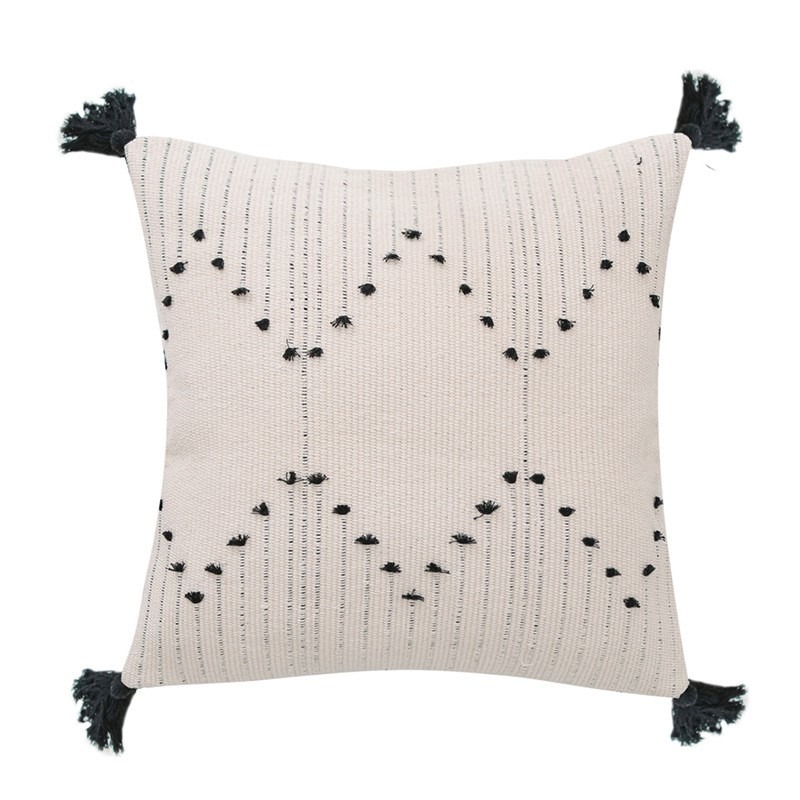 在臺出貨 純棉 印度風格 波西米亞風 靠墊北歐摩洛哥手工刺繡簇絨幾何流蘇抱枕套 北歐汽車靠墊沙發靠枕 抱枕-細節圖4