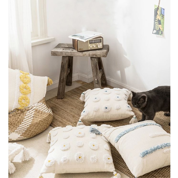 在臺現貨 摩洛哥手工刺繡簇絨幾何流蘇 波西米亞 印度民宿抱枕靠枕簡約新款床上沙發靠墊 編織民族風抱枕套 靠墊套 印度風-細節圖4