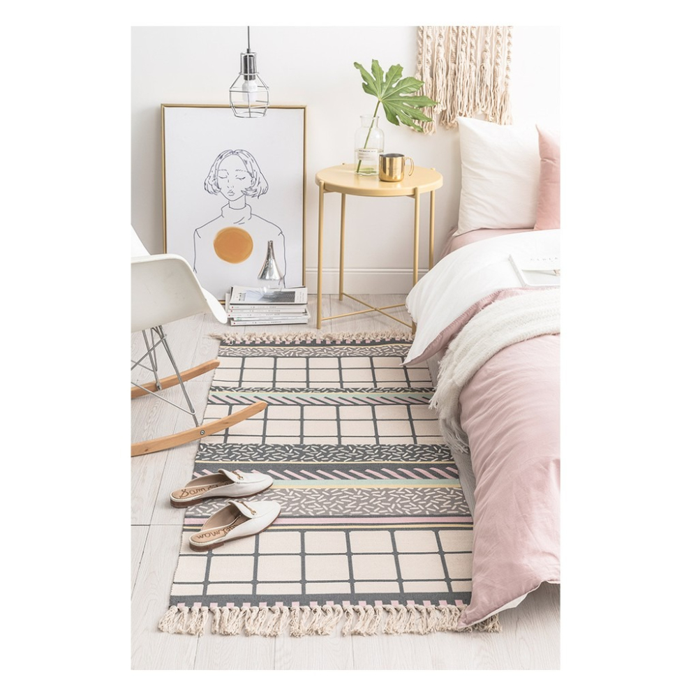 在台出貨 流蘇設計 摩洛哥風格 波西米亞 北歐棉麻編織 地毯 客廳臥室 輕奢 波西米亞 麻布地墊茶几毯-細節圖3