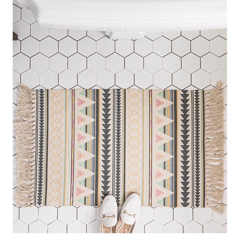 在台出貨 流蘇設計 摩洛哥風格 波西米亞 北歐棉麻編織 地毯 客廳臥室 輕奢 波西米亞 麻布地墊茶几毯-細節圖4