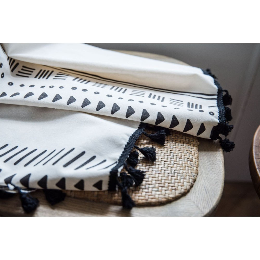 台灣出貨 波西米亞風窗簾棉麻半遮光美式鄉村客廳書房流蘇窗簾北歐黑白簡約 北歐風飄窗簾隔斷簾 掛鉤式 穿桿式 打孔式-細節圖5