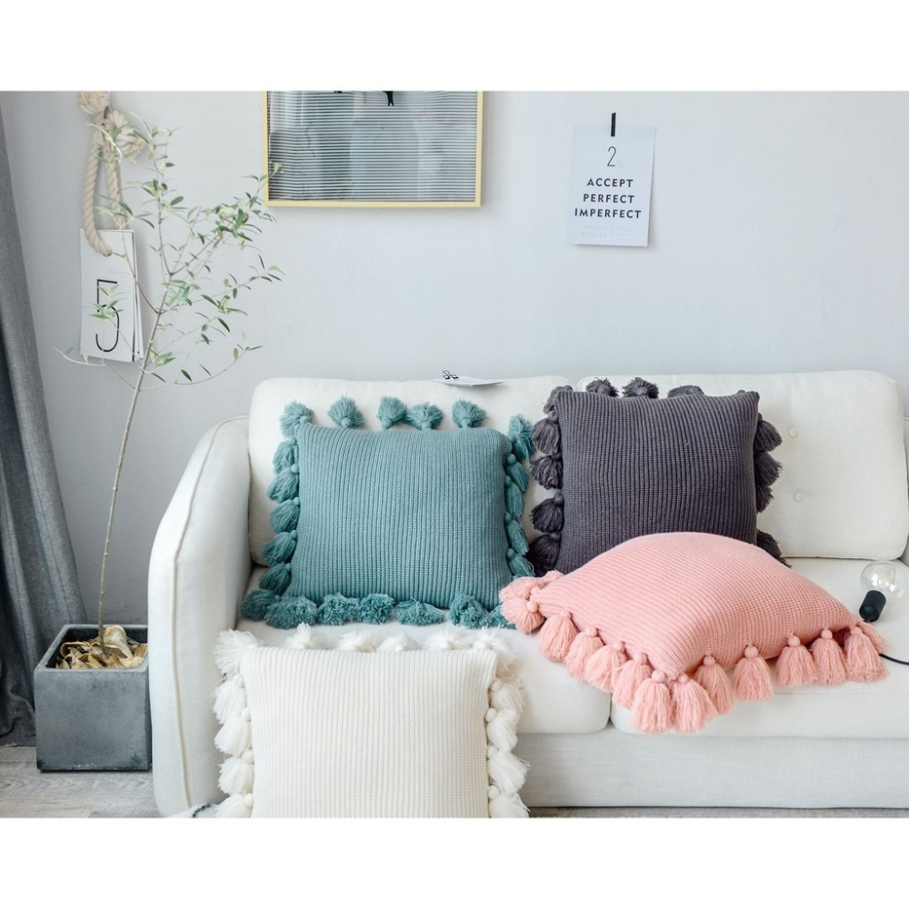 在臺出貨 燈籠流蘇 純色流蘇邊抱枕枕頭 印度風格 波西米亞風 靠墊北歐摩洛哥 北歐風格靠枕毛線 沙發靠墊套 汽車靠墊-細節圖2