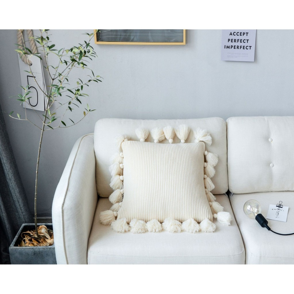 在臺出貨 燈籠流蘇 純色流蘇邊抱枕枕頭 印度風格 波西米亞風 靠墊北歐摩洛哥 北歐風格靠枕毛線 沙發靠墊套 汽車靠墊-細節圖3