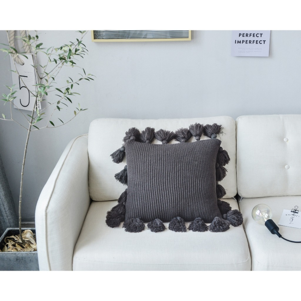 在臺出貨 燈籠流蘇 純色流蘇邊抱枕枕頭 印度風格 波西米亞風 靠墊北歐摩洛哥 北歐風格靠枕毛線 沙發靠墊套 汽車靠墊-細節圖4