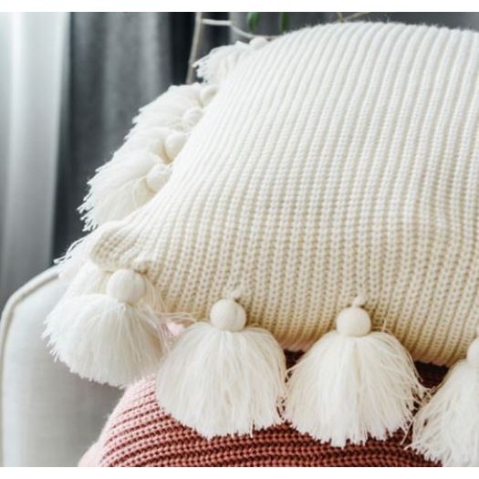 在臺出貨 燈籠流蘇 純色流蘇邊抱枕枕頭 印度風格 波西米亞風 靠墊北歐摩洛哥 北歐風格靠枕毛線 沙發靠墊套 汽車靠墊-細節圖5