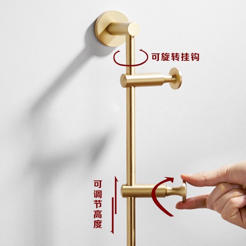 台灣出貨 北歐拉絲黃銅毛巾桿壁掛牆上臥室玄關衣帽架金色衣服掛鈎掛衣架 A565-細節圖4
