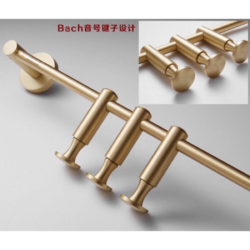 台灣出貨 北歐拉絲黃銅毛巾桿壁掛牆上臥室玄關衣帽架金色衣服掛鈎掛衣架 A565-細節圖6