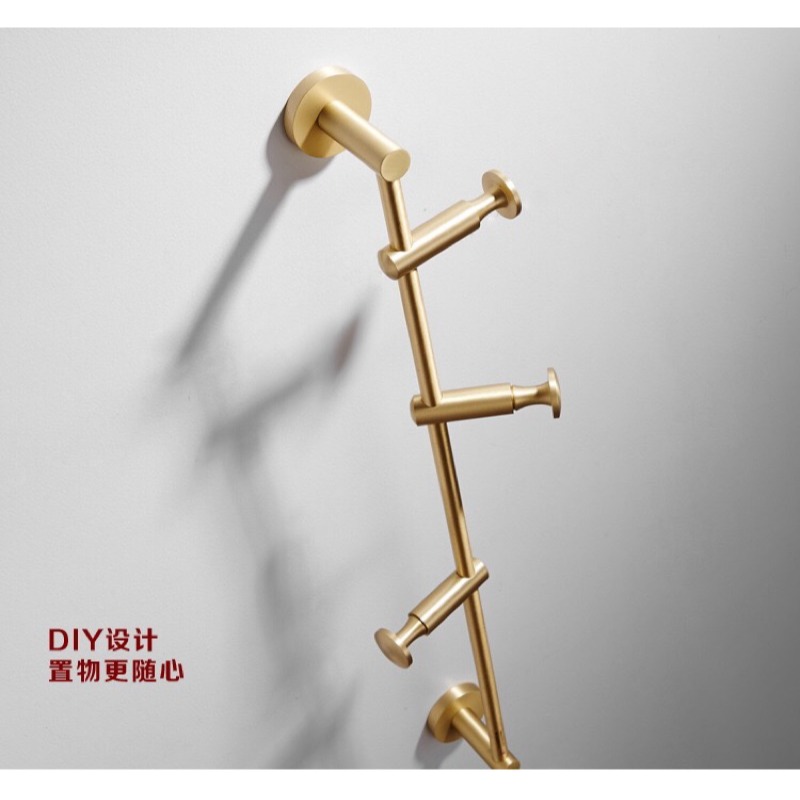 台灣出貨 北歐拉絲黃銅毛巾桿壁掛牆上臥室玄關衣帽架金色衣服掛鈎掛衣架 A565-細節圖7