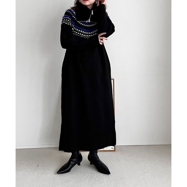 LOWRYS FARM 針織圓領洋裝 拉鍊脖圍組 SET 三折 現貨 特價 出清 日本代購 日本連線 代購 日本-細節圖2