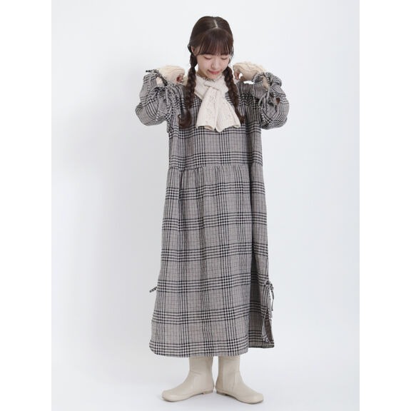 Samansa Mos2 【WaterlessLinen】麻料格紋綁帶前後兩穿圓領襯衫洋裝 現貨 特價 出清 日本代購-細節圖2