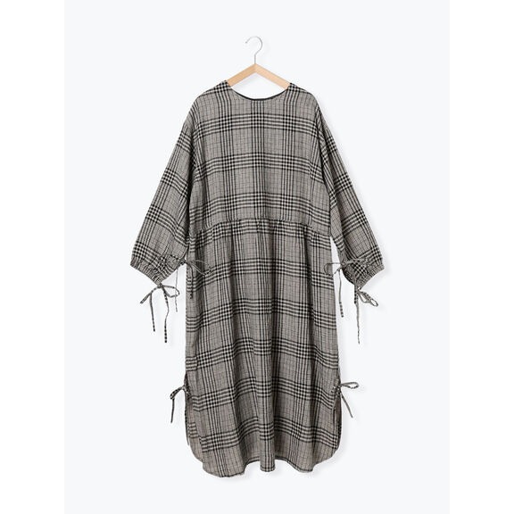 Samansa Mos2 【WaterlessLinen】麻料格紋綁帶前後兩穿圓領襯衫洋裝 現貨 特價 出清 日本代購-細節圖4