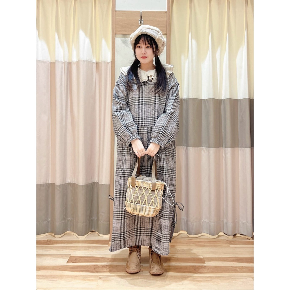 Samansa Mos2 【WaterlessLinen】麻料格紋綁帶前後兩穿圓領襯衫洋裝 現貨 特價 出清 日本代購-細節圖5