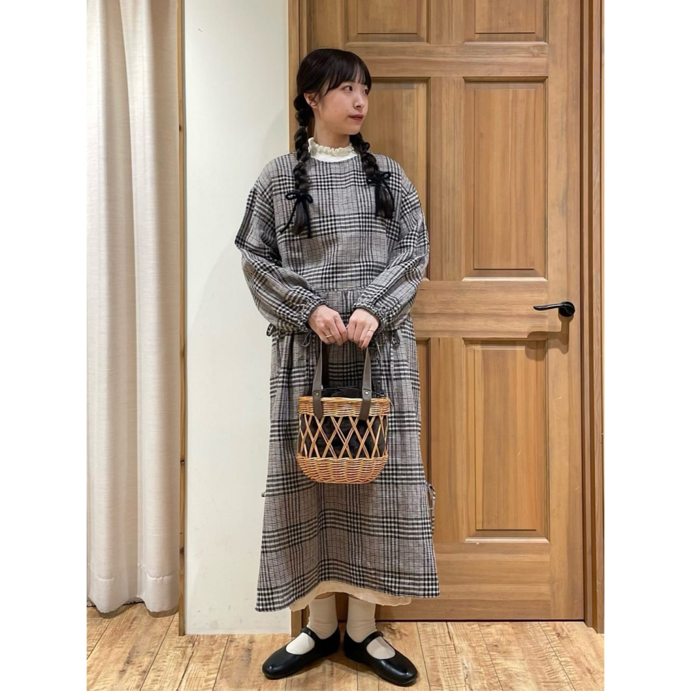 Samansa Mos2 【WaterlessLinen】麻料格紋綁帶前後兩穿圓領襯衫洋裝 現貨 特價 出清 日本代購-細節圖7