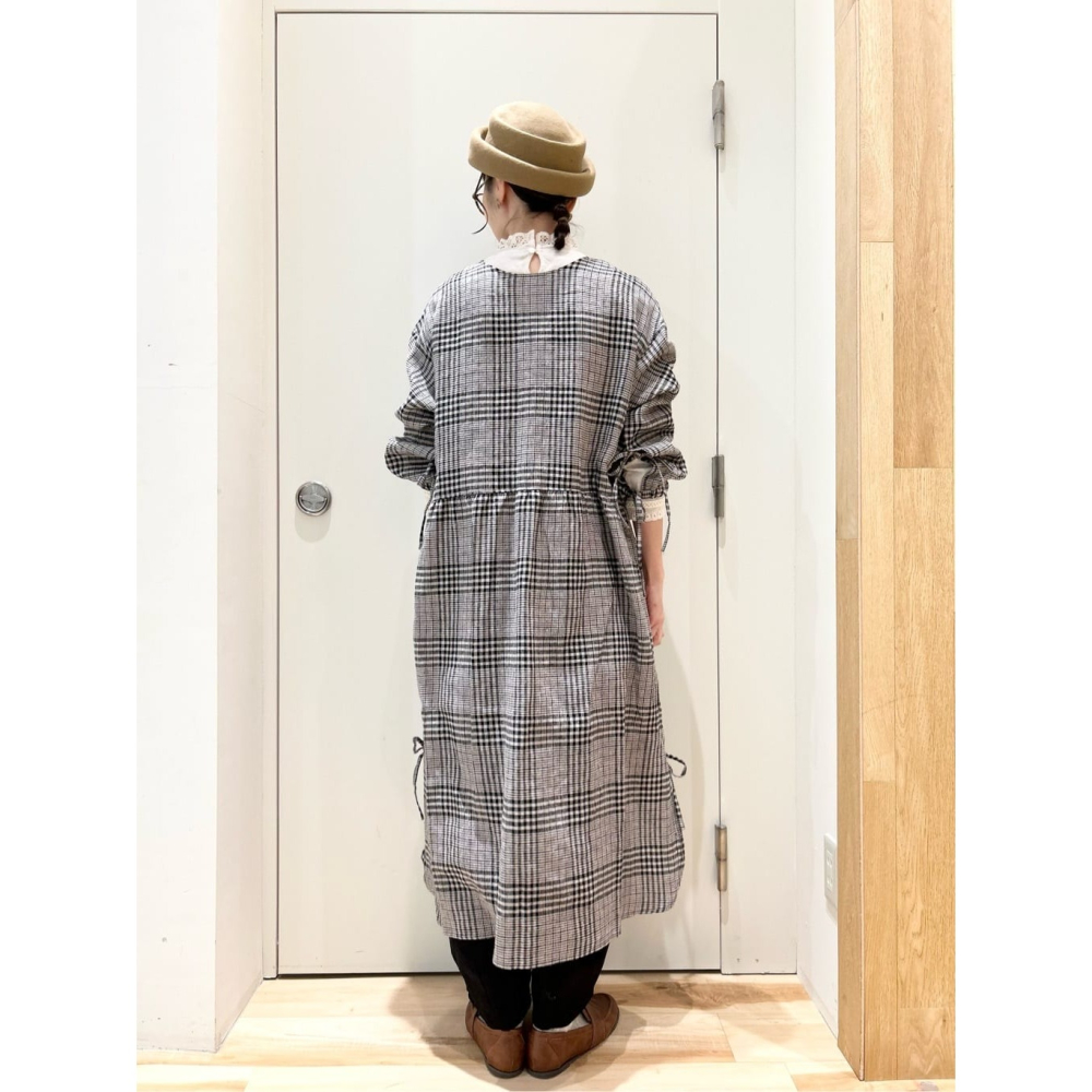 Samansa Mos2 【WaterlessLinen】麻料格紋綁帶前後兩穿圓領襯衫洋裝 現貨 特價 出清 日本代購-細節圖8