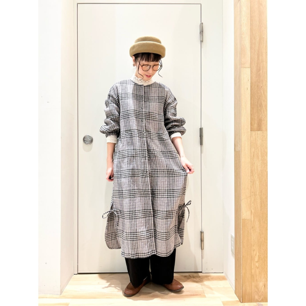 Samansa Mos2 【WaterlessLinen】麻料格紋綁帶前後兩穿圓領襯衫洋裝 現貨 特價 出清 日本代購-細節圖9