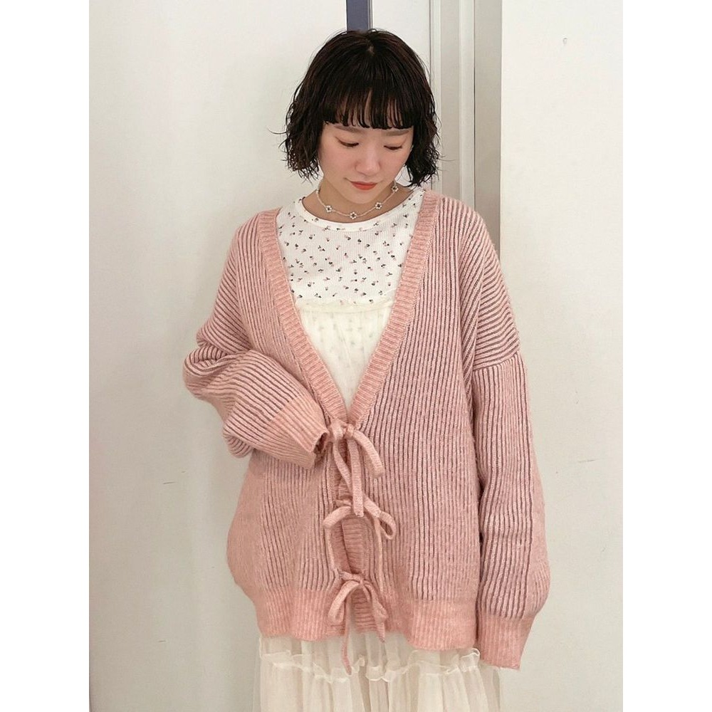 merry jenny 粉紅色 壓紋蝴蝶結綁帶針織外套 現貨 特價 出清 日本代購 日本連線 代購 日本-細節圖4