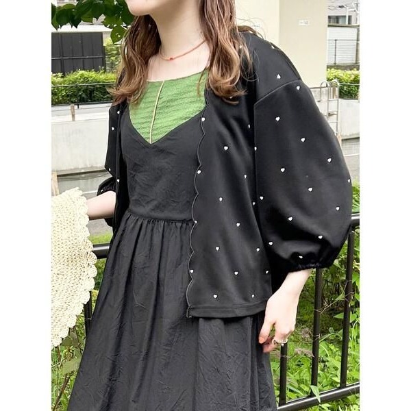 ehka sopo 超級可愛 滾邊愛心刺繡外套 現貨 特價 出清 日本代購 日本連線 代購 日本-細節圖2